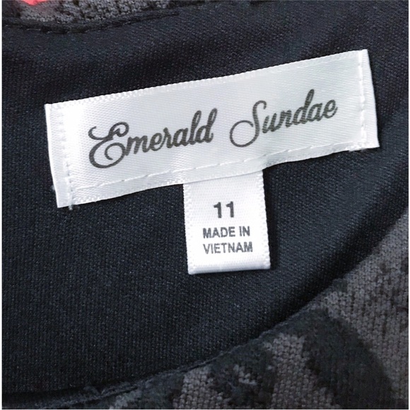 Black Gray Damask Dress Juniors 11 Pleather Trim Fit And Flare Whimsigoth Goth - Picture 4 of 6